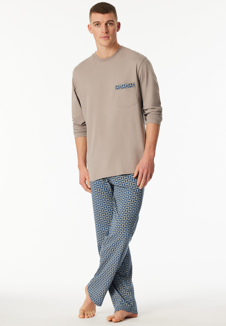 Pigiama lungo in cotone organico grigio brunastro a fantasia - Comfort Nightwear
