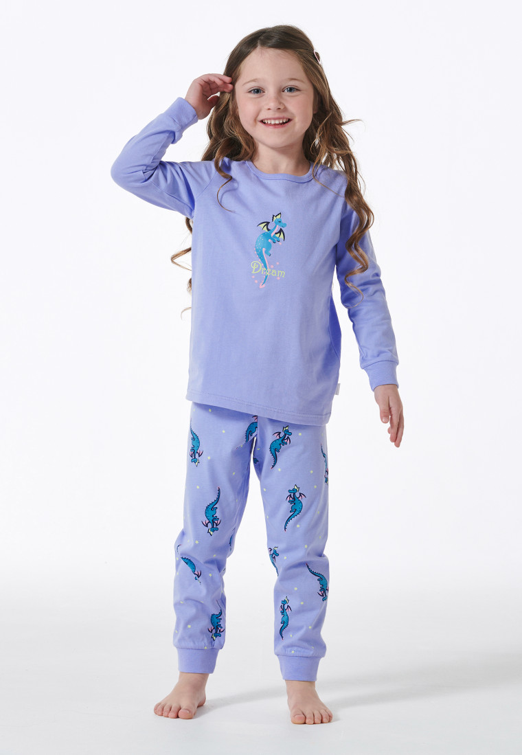 Schlafanzug lang Organic Cotton Bündchen Drache flieder - Girls World