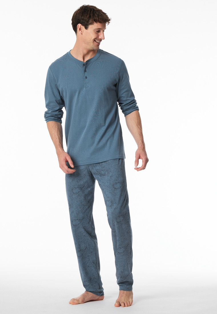 Schlafanzug lang Paisley jeansblau - Fine Interlock