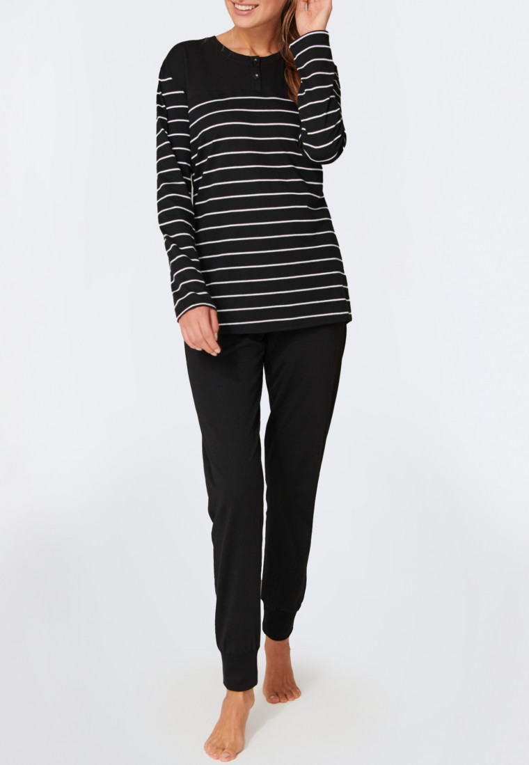 Long pyjama Rayures Bords-côtes noir - selected! premium inspiration