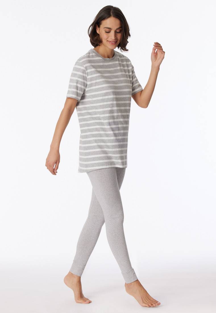 Pyjama long T-shirt leggings rayures gris chiné - Casual Essentials