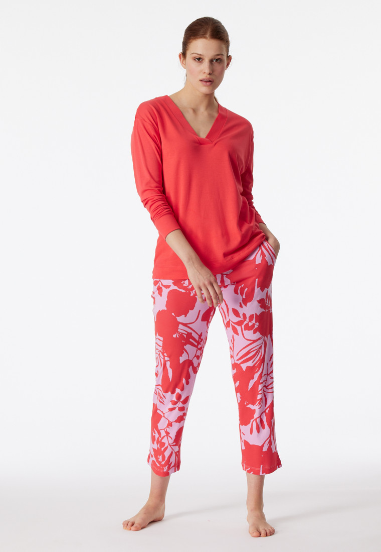 Pyjamas long V-neck red - Modern Nightwear