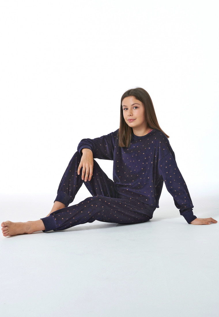 Pigiama lungo in velluto stelle blu notte - Nightwear