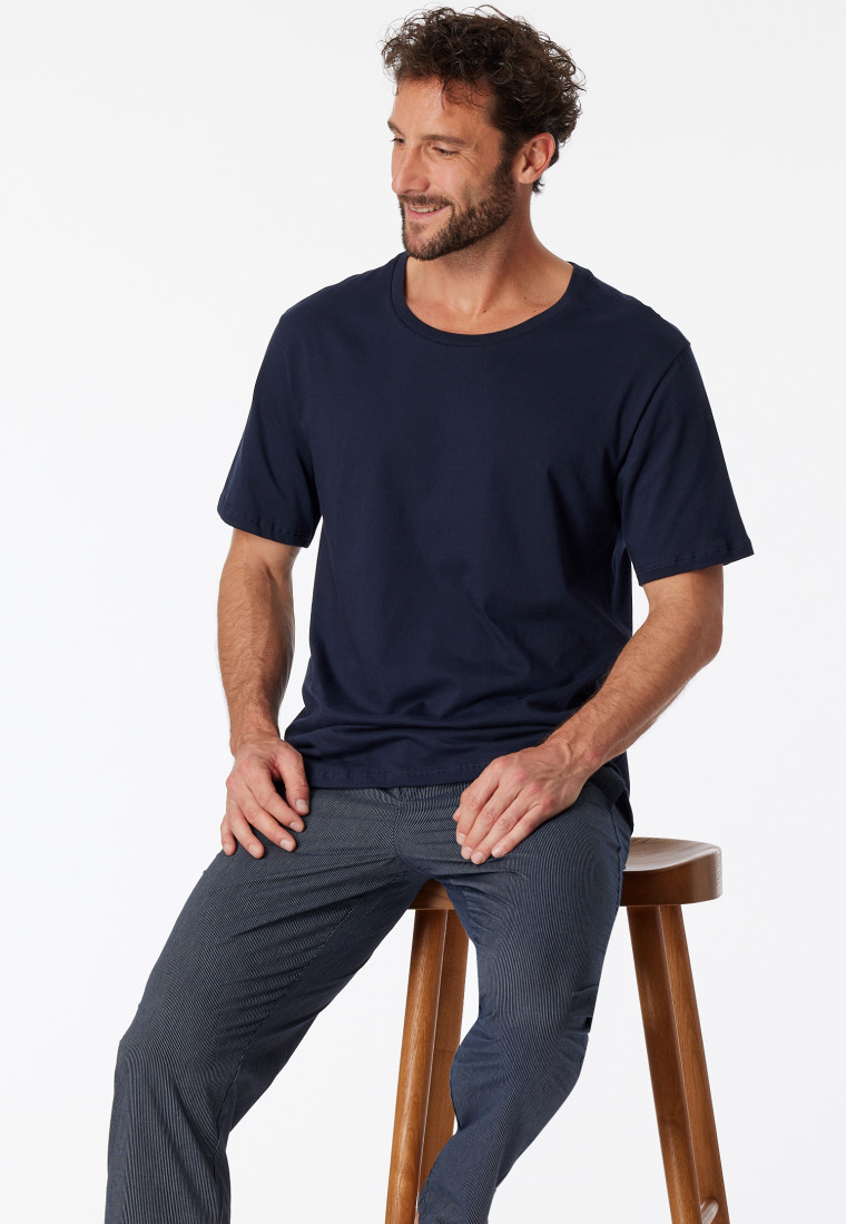 shirt short sleeve crew neck dark blue - Mix & Relax cotton