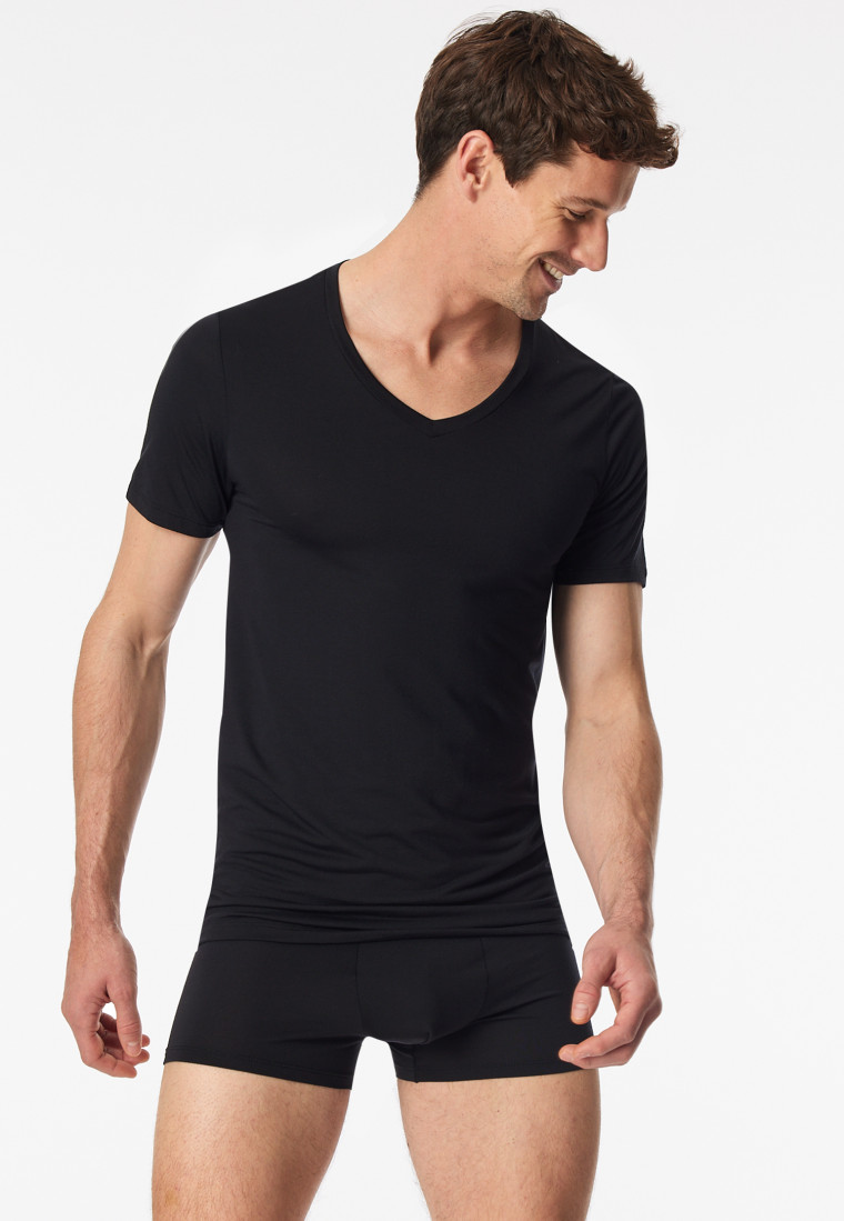 Shirt kurzarm V-Ausschnitt schwarz - Premium Modal