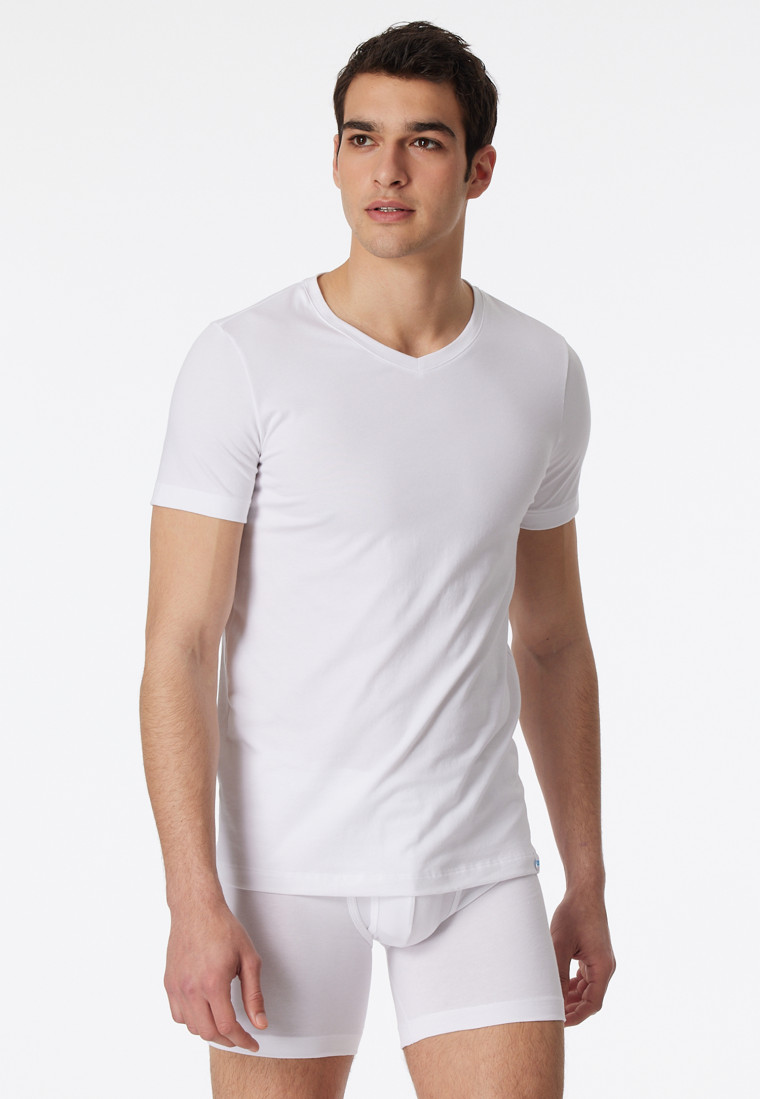 Chemise blanche à manches courtes avec un col en V - Long Life Cotton