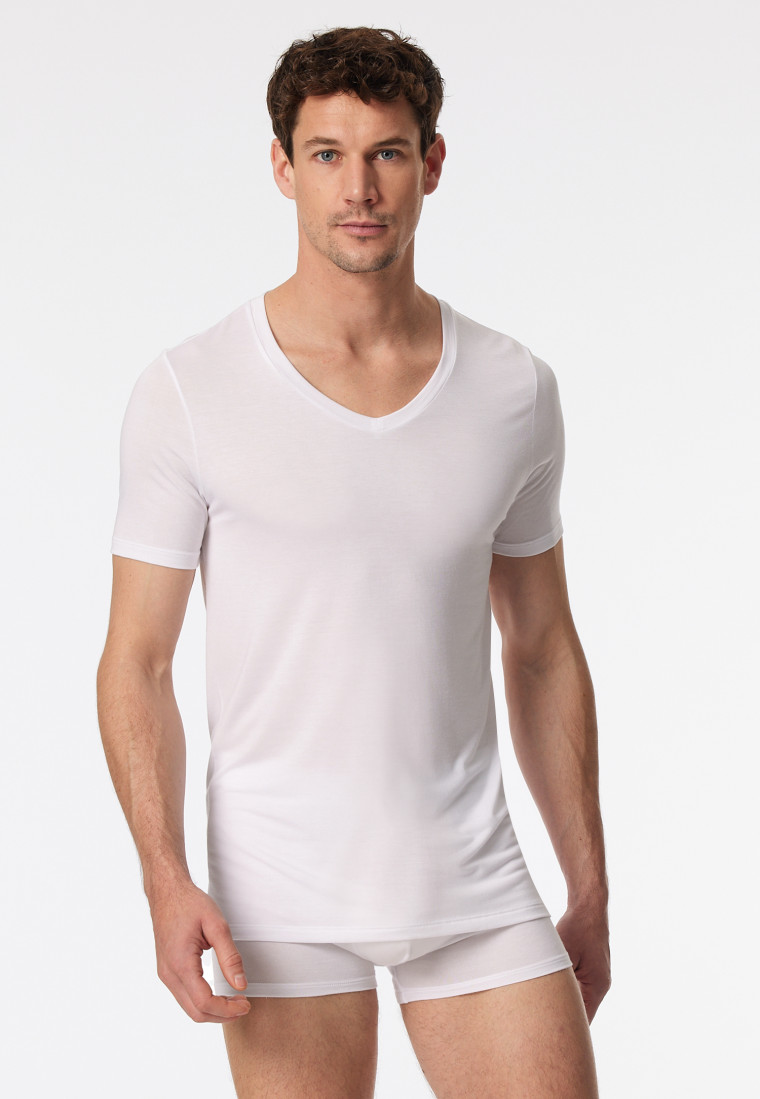 Maglietta a maniche corte con scollatura a V in bianco - Premium Modal
