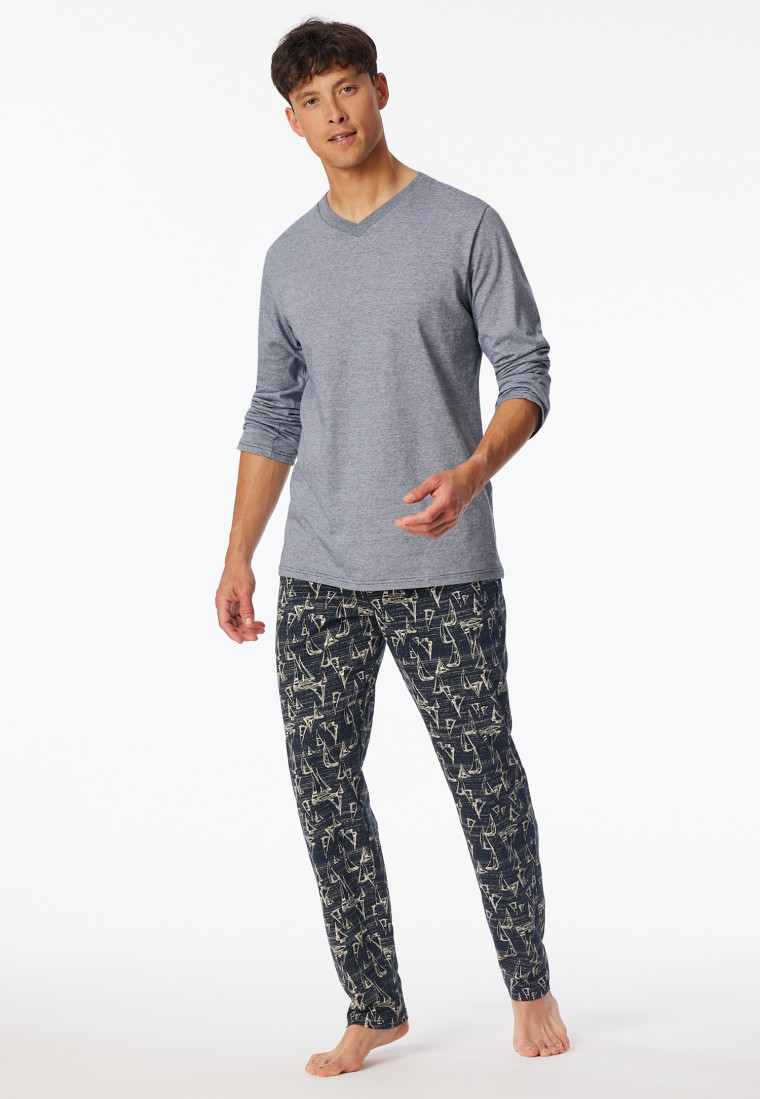 Maglietta manica lunga scollatura a V a righe blu notte - Mix+ Relax
