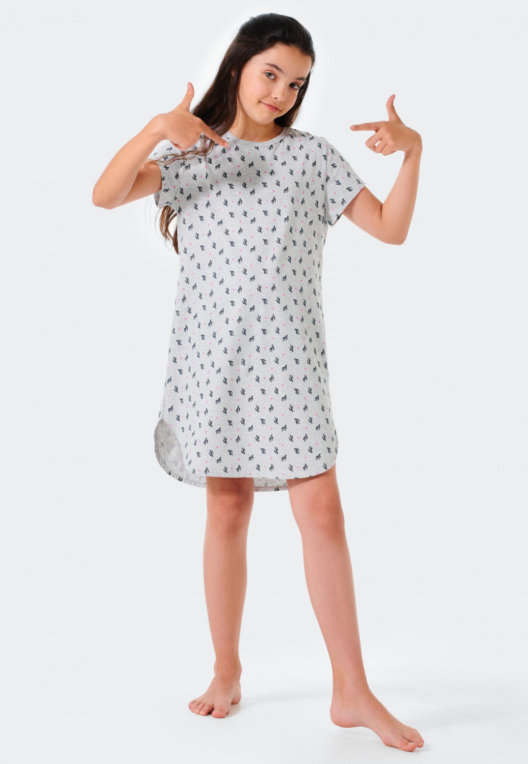 Sleepshirt kurzarm Organic Cotton Kakteen grau-meliert - Prickly Love