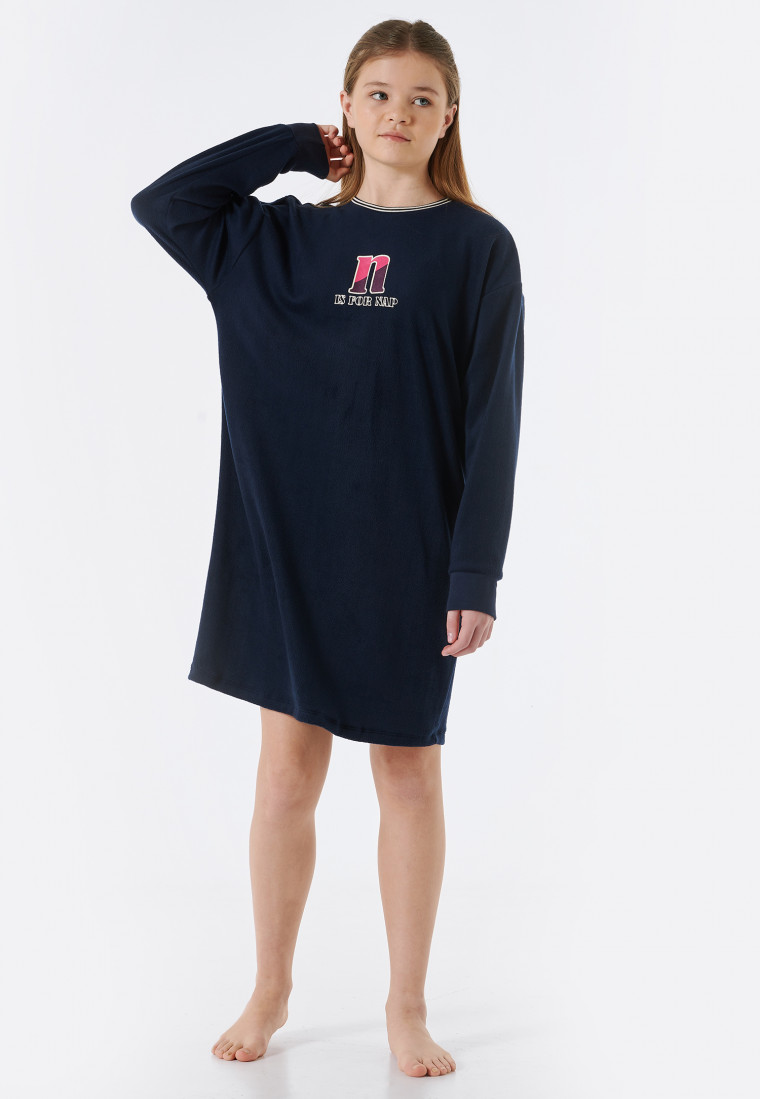 Sleep shirt long-sleeved fleece cuffs midnight blue - Teens Nightwear