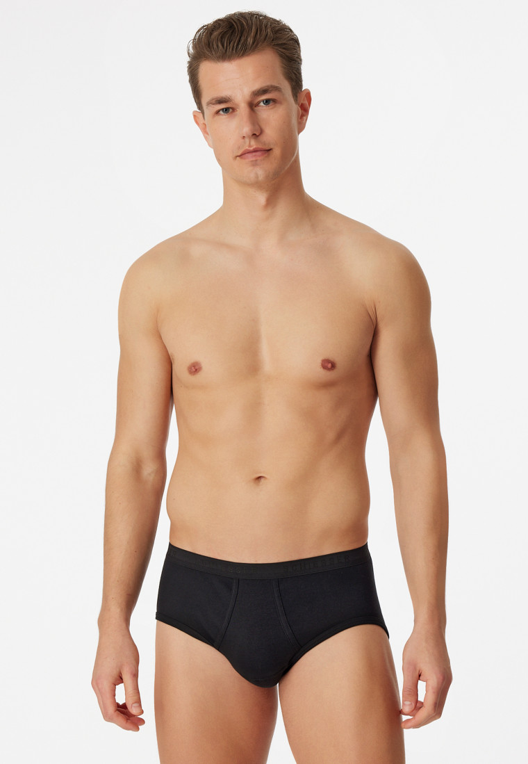 Sports briefs 2-pack with fly fine rib black - Original Feinripp