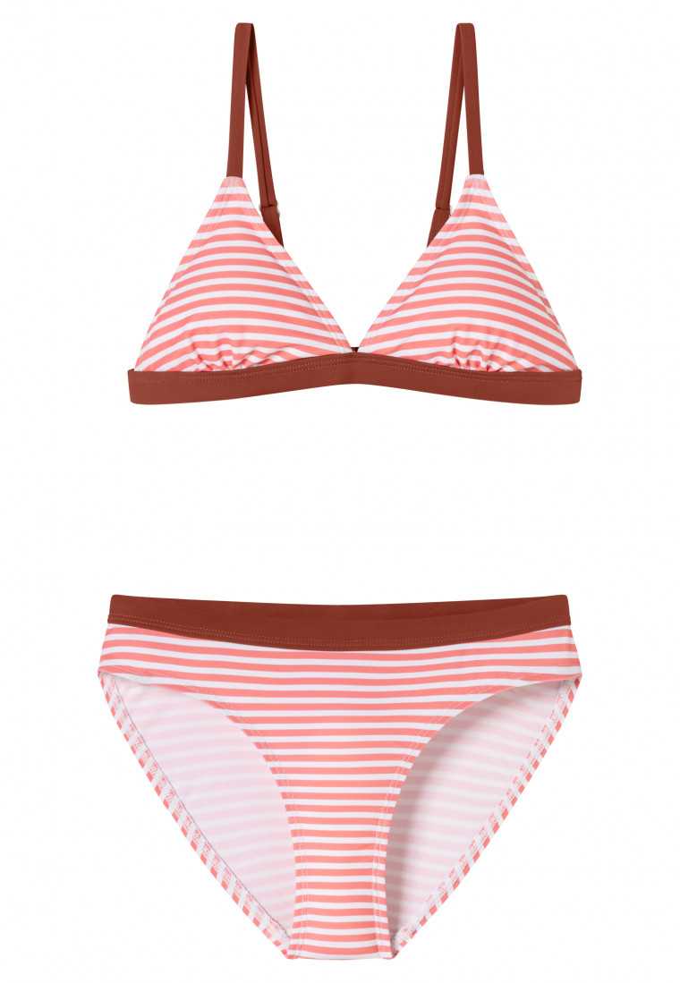 Set bikini a triangolo in tessuto a maglia SPF40+ riciclato a strisce rosa fuchsia - Ciano