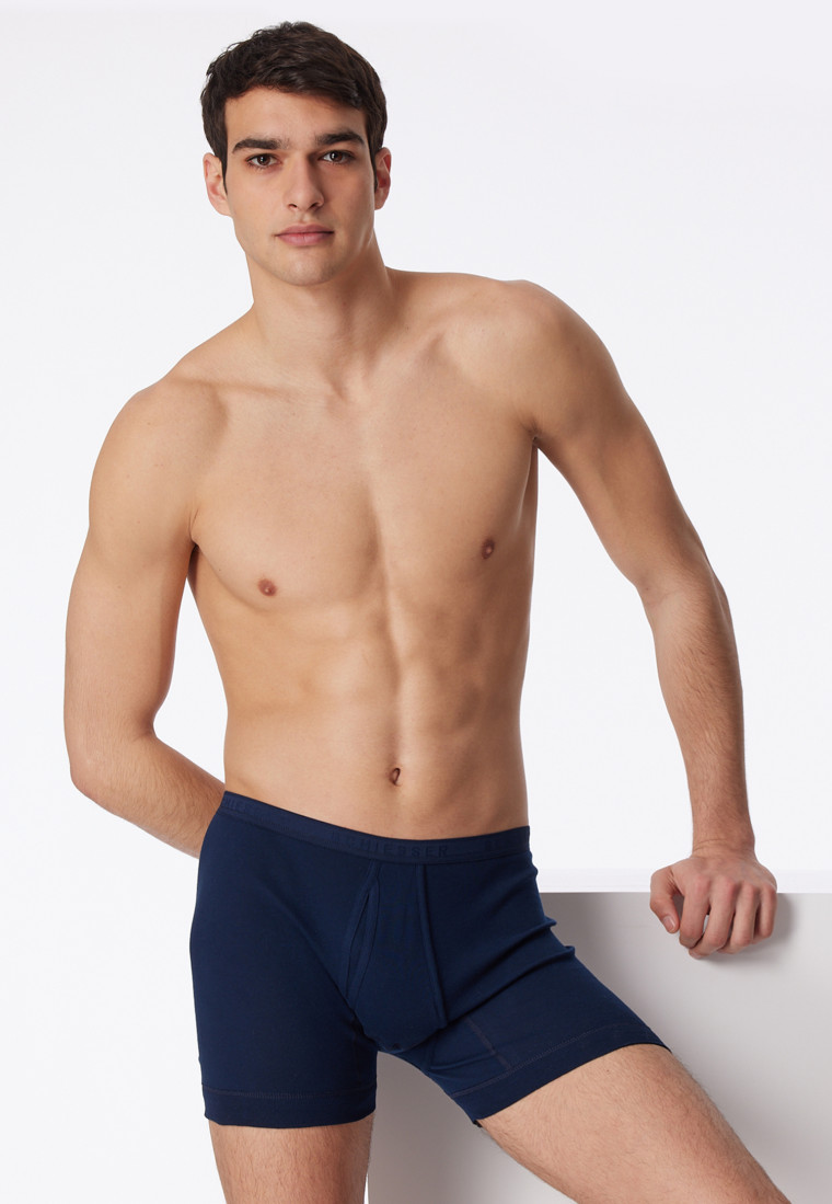 Short underpants with fly fine rib navy - Original Fine Rib