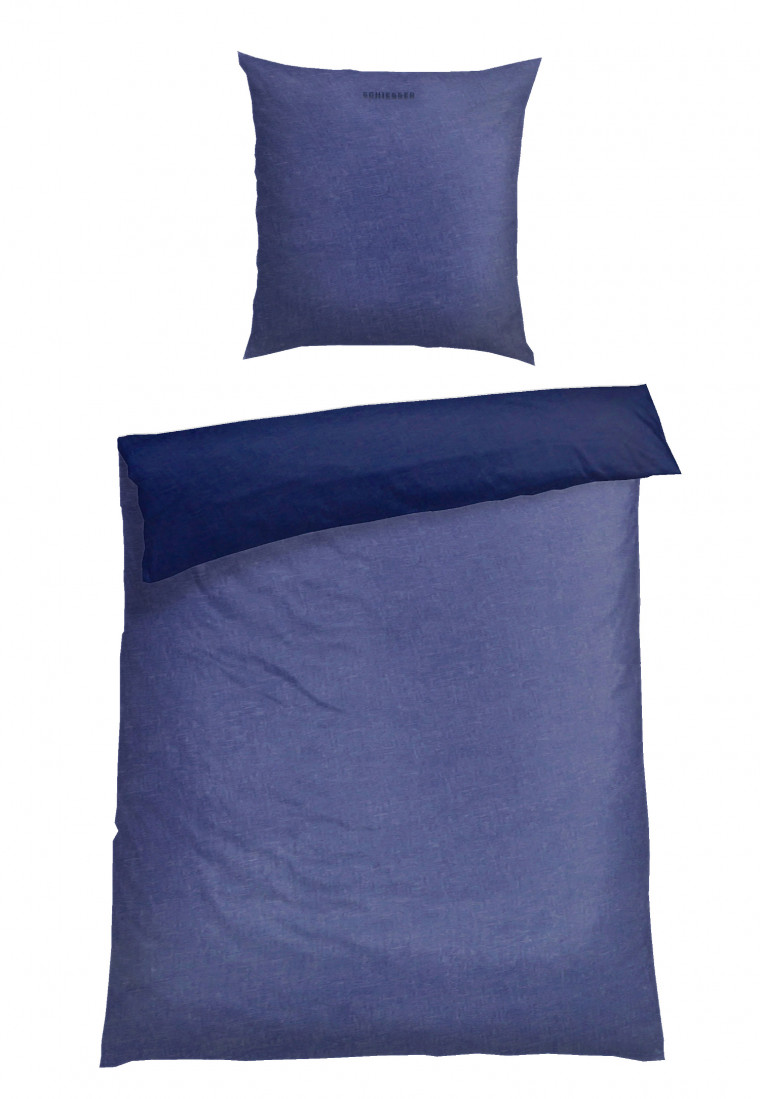 Parure de lit réversible 2 pièces flanelle castor bleu - SCHIESSER Home
