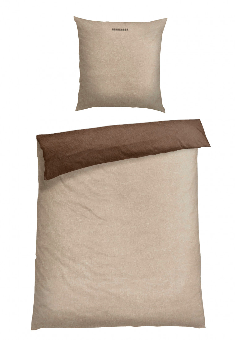 Parure de lit réversible 2 pièces flanelle castor sable - SCHIESSER Home