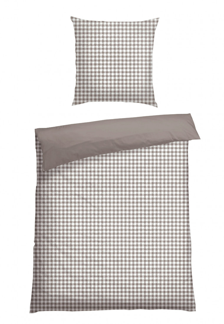 Reversible two-piece Renforcé gray chequered bed linen - SCHIESSER Home