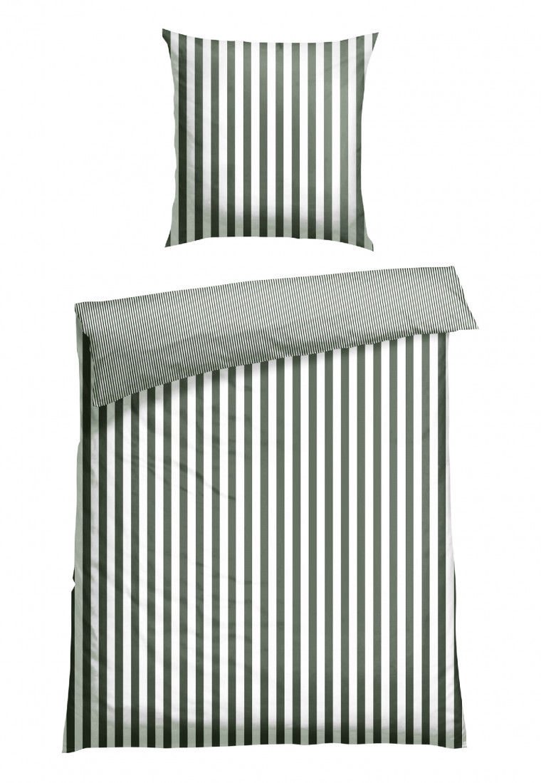 Reversible bed linen two-piece Renforcé green striped - SCHIESSER Home