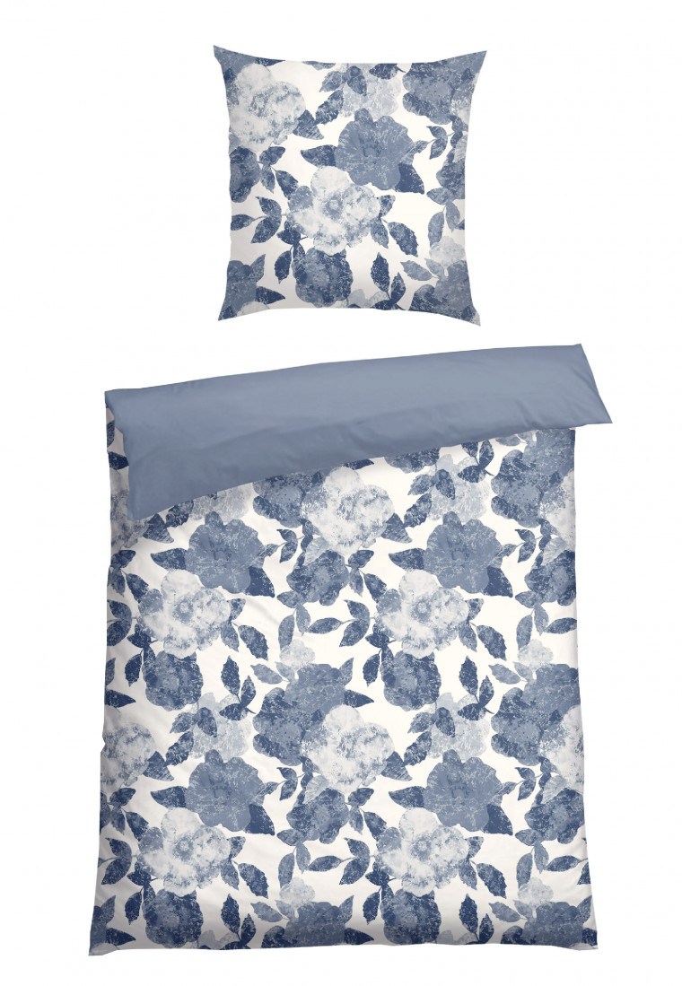 Reversible bed linen two-piece Renforcé light blue patterned - SCHIESSER Home