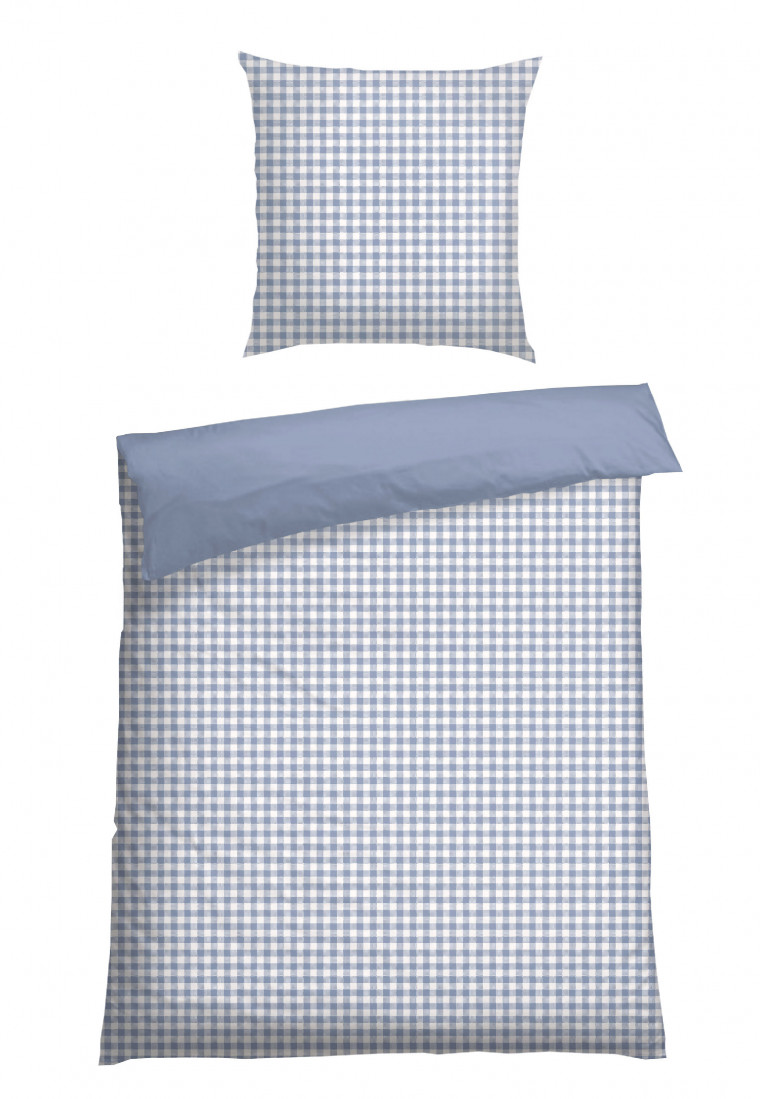 Parure de lit réversible deux pièces Renforcé à carreaux bleu clair - SCHIESSER Home