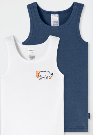 2-pack vests rhino blue/white - Fine Rib