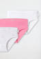 Culottes taille basse lot de 3 côtelé coton bio blanc/rose vif avec petits chiens