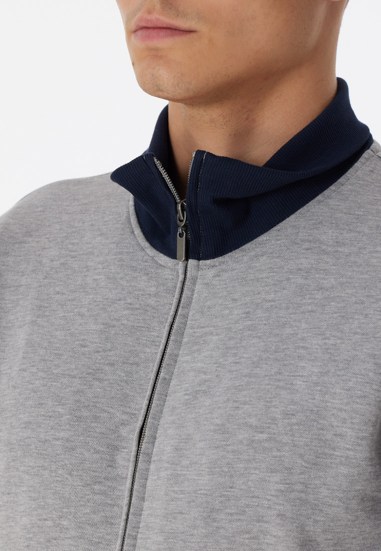 Hausanzug lang Interlock Stehkragen Zipper Bündchen grau-meliert - Warming  Nightwear | SCHIESSER