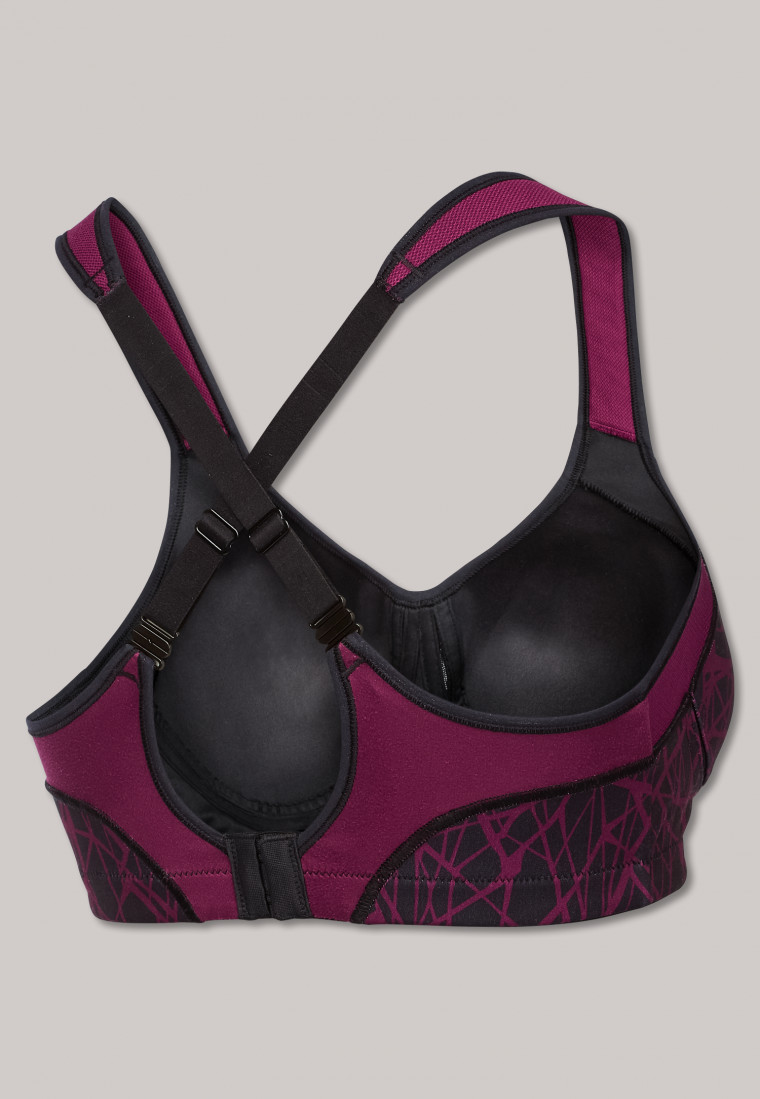 Sports bra molded cups wireless High Support berry-black patterned