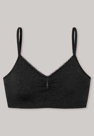 Bustier removable cups lace black - Seamless Recycled Rib