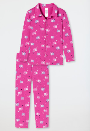 Pyjama long coton bio patte de boutonnage rose paresseux - Girls World