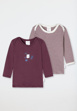 Tee-shirts bébé manches longues lot de 2 unisexe côtelé coton bio rayures hérisson mauve/blanc - Baby World