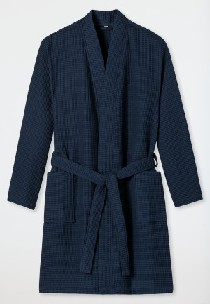 Bathrobe waffle piqué dark blue - Essentials