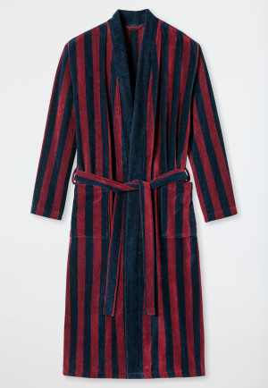 Bathrobe soft velour burgundy striped - Essentials