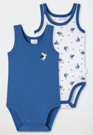 Babybodys ärmellos 2er-Pack Feinripp Organic Cotton Pelikane dunkelblau/weiß - Natural Love