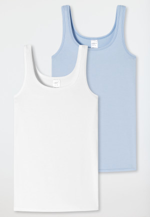 Confezione da 2 top in cotone biologico, bianco/blu aria - 95/5