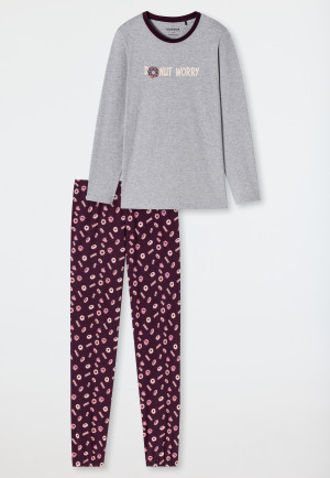 Pyjama long coton bio donuts gris chiné - Teens Nightwear