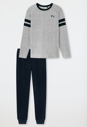 Pyjama long polaire bords-côtes rayures gris chiné - Teens Nightwear