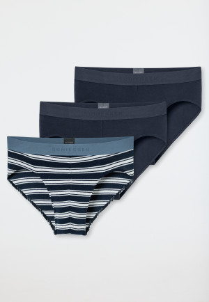 Rio-Slips 3er-Pack Organic Cotton Webgummibund uni/gestreift dunkelblau - 95/5