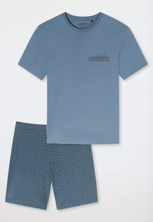 Pigiama corto in cotone organico a quadri grafite - Comfort Nightwear