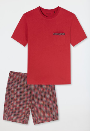 Pigiama corto in cotone organico a quadri rosso peperoncino - Comfort Nightwear