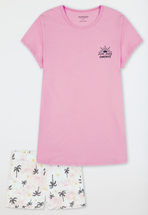 Pyjama court en coton bio palmier rose poudré - Nightwear