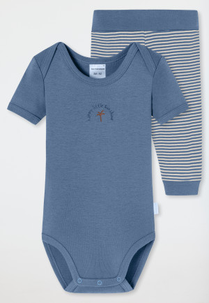 Ensemble bébé 2 pièces body manches courtes côtelé pantalon palmier bleu clair - Natural Love