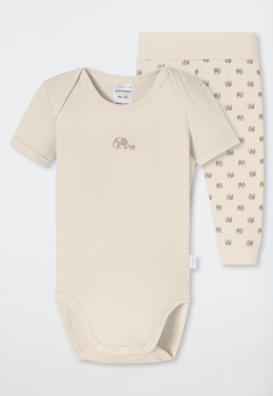 Ensemble bébé 2 pièces body manches courtes côtelé pantalon éléphant crème - Natural Love