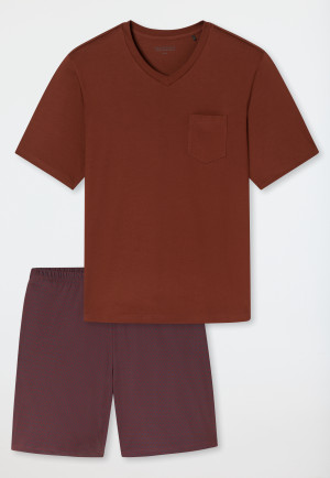 Pigiama corto con scollatura a V e tasca sul petto a fantasia rossa - Comfort Essentials