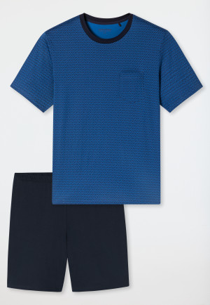 Short pyjamas with blue patterned chest pocket - Comfort Essentials