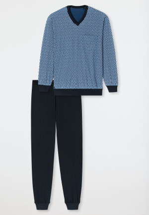 Long pyjamas with blue patterned cuffs - Comfort Nightwear