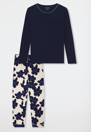 Pyjama long Fleurs bleu marine - Comfort Nightwear
