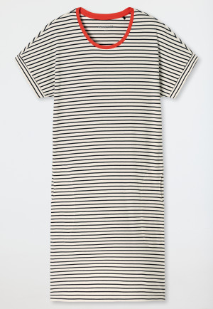 Chemise de nuit à manches courtes rayures off-white - Casual Essentials