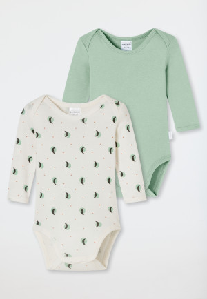 Body manica lunga confezione doppia a costine sottili verde/crema- Natural Love