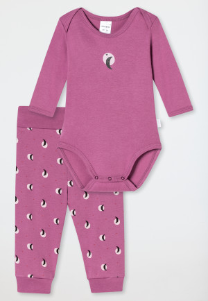 Set 2 pezzi per neonato a costine sottili con maniche lunghe e pantaloni malva - Natural Love