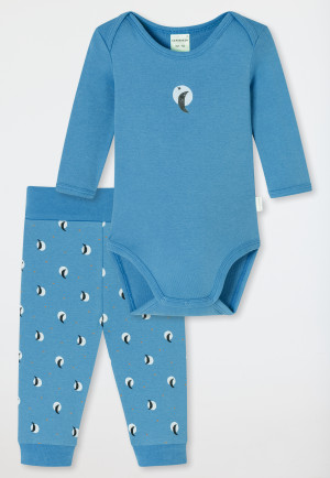 Set 2 pezzi per neonato a costine sottili con maniche lunghe e pantaloni malva - Natural Love